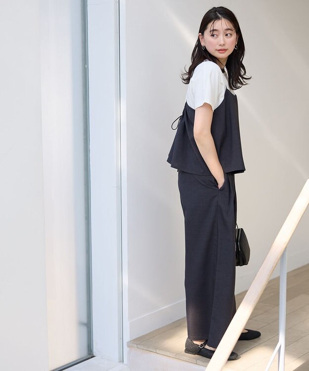 ANY 【2SET/洗濯機可】テックリネンキャミソール×パンツセットアップ チャコール