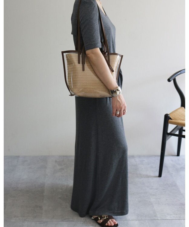 MORROW by thank 【軽量】CECILY OW 2way バッグ 1インナーSET ブラウン X N.ラフィア