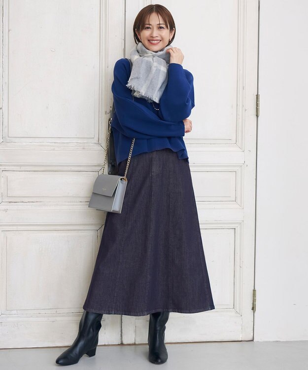 自由区 L 【セットアップ対応・洗える】レーヨンストレッチプルオーバー ニット ブルー