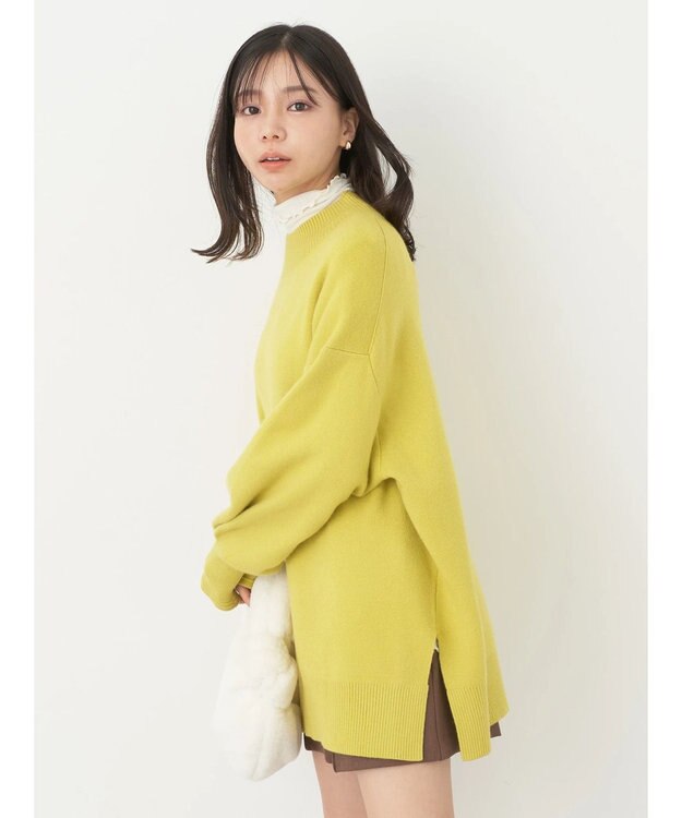 earth music&ecology やわらかタッチハイネックチュニック Lime Green