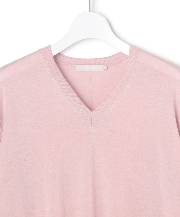 ICB L 【洗える】コンパクトファインウール Vネックニット シェルピンク系