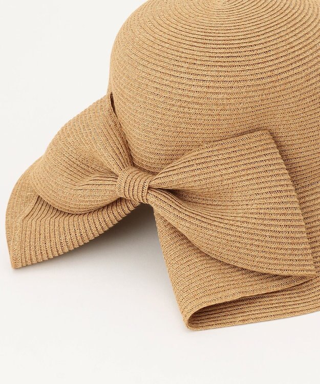 #Newans 【UVカット/洗える/折り畳み可能】ビッグリボンストローハット ベージュ