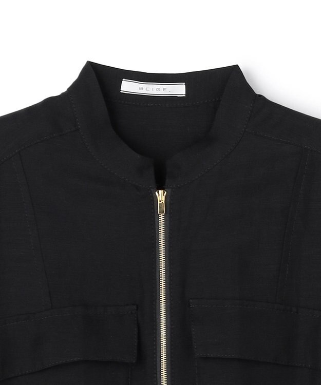 BEIGE， BERNARD / リネン混 フロントジップ スタンドカラードレス Black