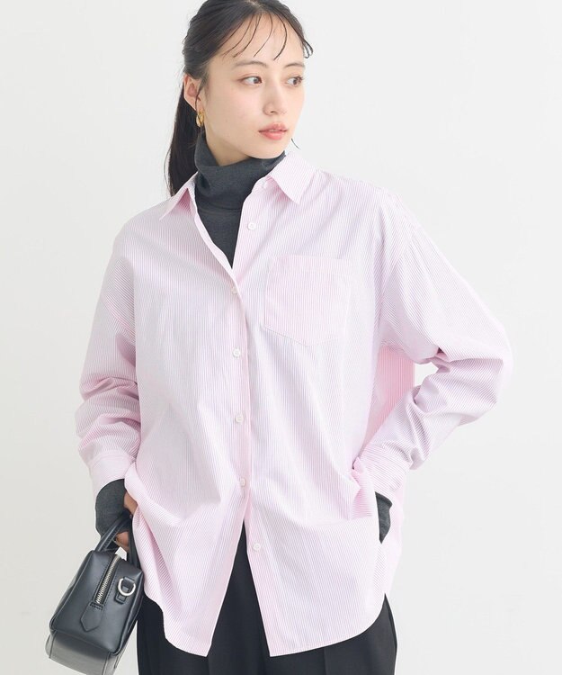 earth music&ecology スタンダードシャツ Stripe Pink