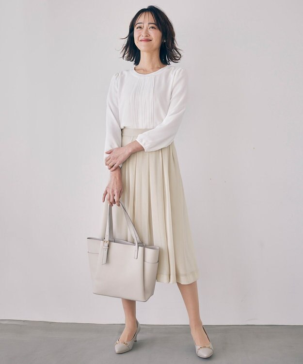 ANY SIS 【洗える】フロントプリーツシフォン ブラウス オフ