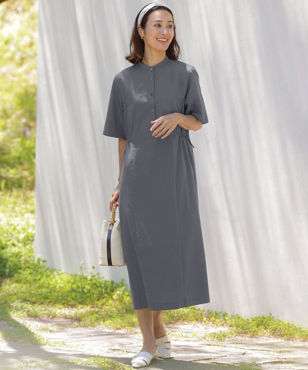 J.PRESS LADIES ソフトタフタクロス シャツ ワンピース グレー系