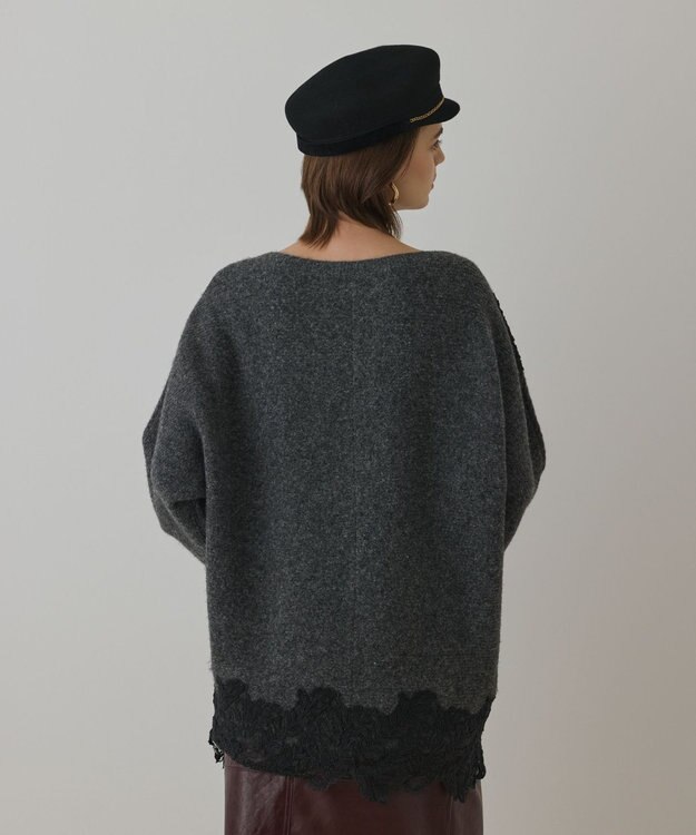 GRACE CONTINENTAL レースドルマンニットトップ チャコール