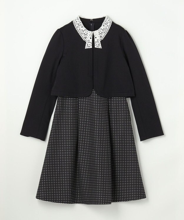 組曲 KIDS 【110-140㎝】 ドットジャガードワンピース＆ジャケットセット ネイビー
