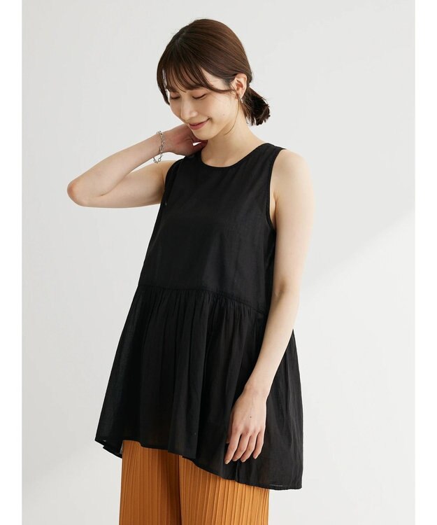 Green Parks インド綿　ＳＥＴ２点レイヤード風ブラウス Black