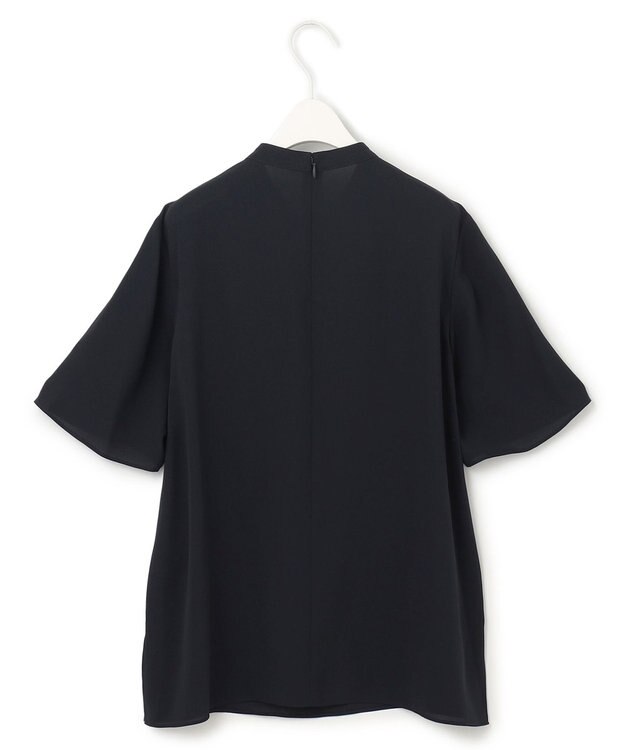 ICB L 【接触冷感・UVケア・速乾・洗える】BackSatinAmunzen  5分袖スカーフタイブラウス ネイビー系