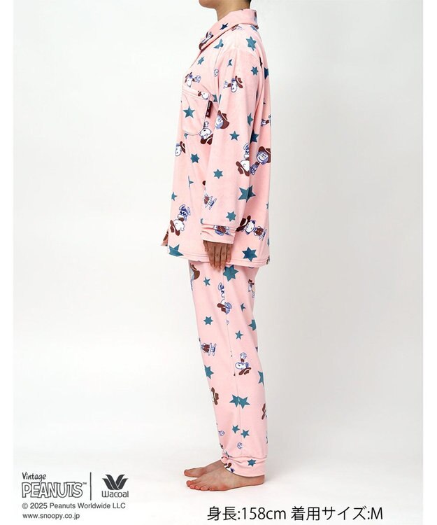 WACOAL ワコール_リラックス＆スリープ パジャマ フリース素材(本体) あったか 長袖 長ズボン PEANUTS スヌーピー レディース FDW463 /ワコール ピンク