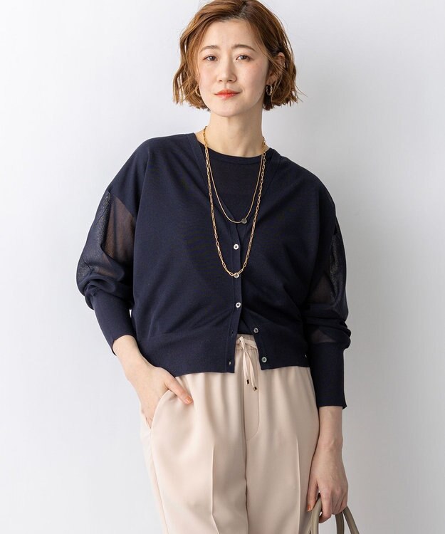 23区 L 【先行予約/WEB&一部店舗限定カラーあり】シャイニーシアー ドルマンスリーブ カーディガン [WEB&一部店舗限定]ネイビー系