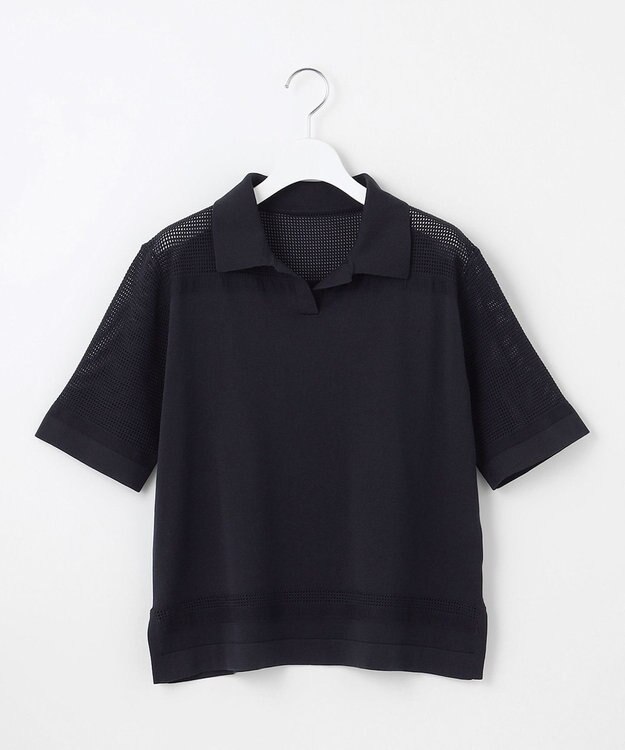 J.PRESS LADIES 【洗える】COTTON POLYESTER ニットポロ ネイビー系