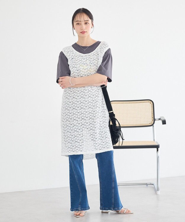 earth music&ecology 【2WAY】レースギャザーワンピース Off White