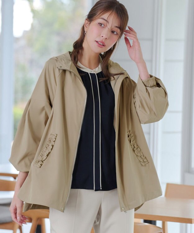 Tiaclasse ボリュームスリーブマウンテンフーディー ベージュ