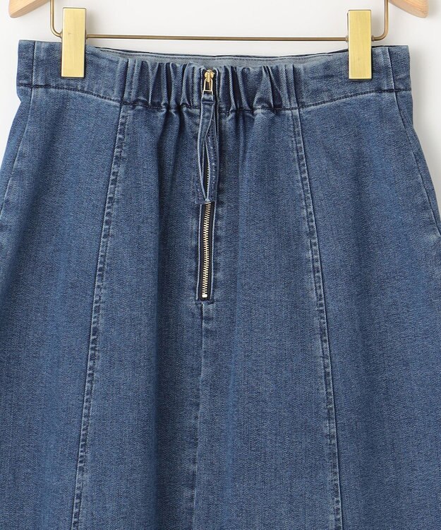 組曲 【ストレッチ】ミッドデニム フレアスカート ユーズドブルー系