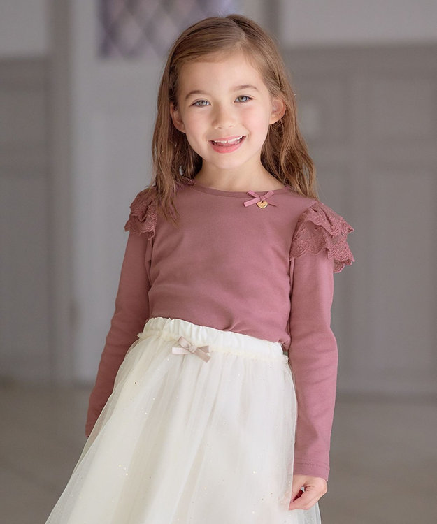 ANY KIDS 袖 レース ガーリー Ｔシャツ ローズピンク