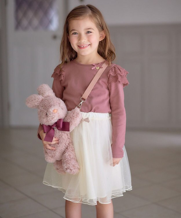 ANY KIDS 袖 レース ガーリー Ｔシャツ ローズピンク