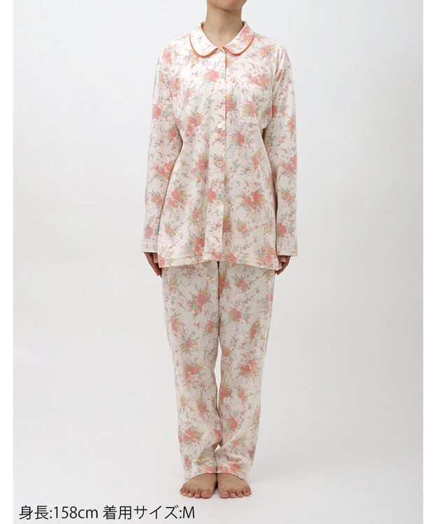 Wing パジャマ 長袖 長ズボン 綿100％ スムース素材 レディース EP5063 ウイング／ワコール クリーム