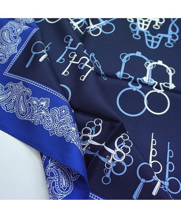 Marca ＜秋の新作＞【Marcaオリジナル】馬具＆ペイズリー 小判 シルクツイル スカーフ ネイビー