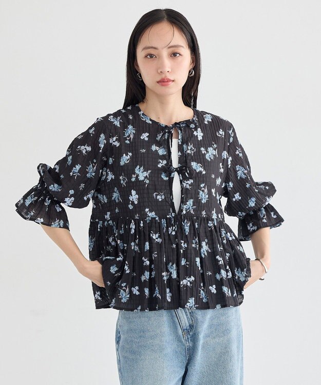 earth music&ecology アソートラッフルブラウス Black