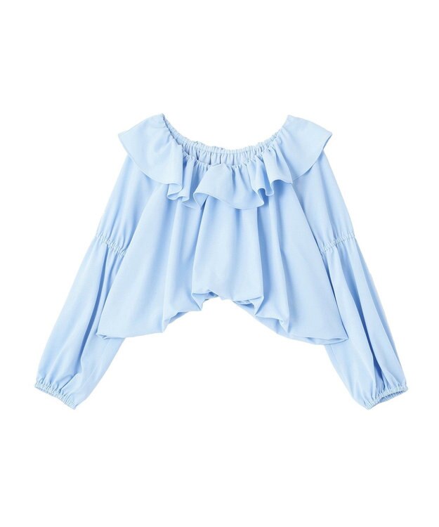 earth music&ecology 2wayオフショルバルーンヘムフリルブラウス Blue