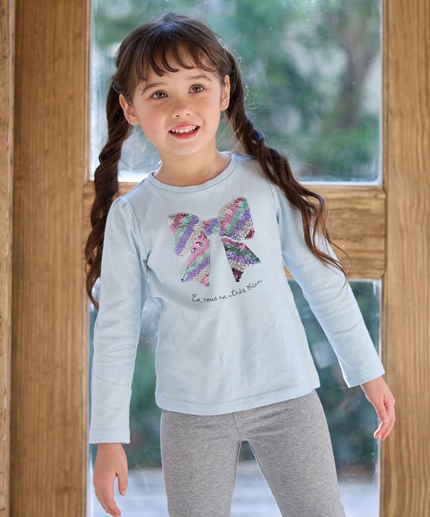 ANY KIDS ミラクルスパンコール長袖Tシャツ サックスブルー（リボン）