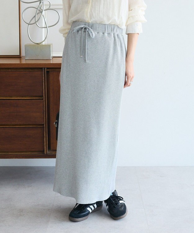 Green Parks 楽ちんＩラインリブスカート Gray Mixture