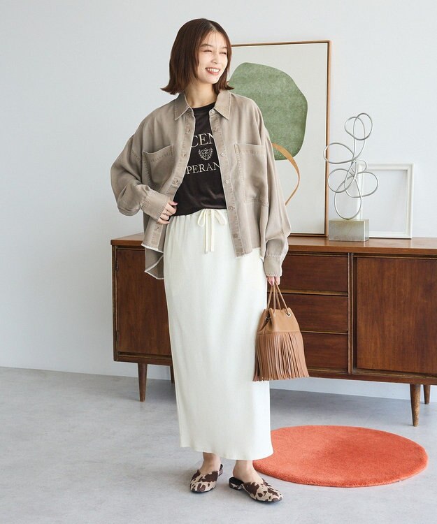 Green Parks 楽ちんＩラインリブスカート Off White