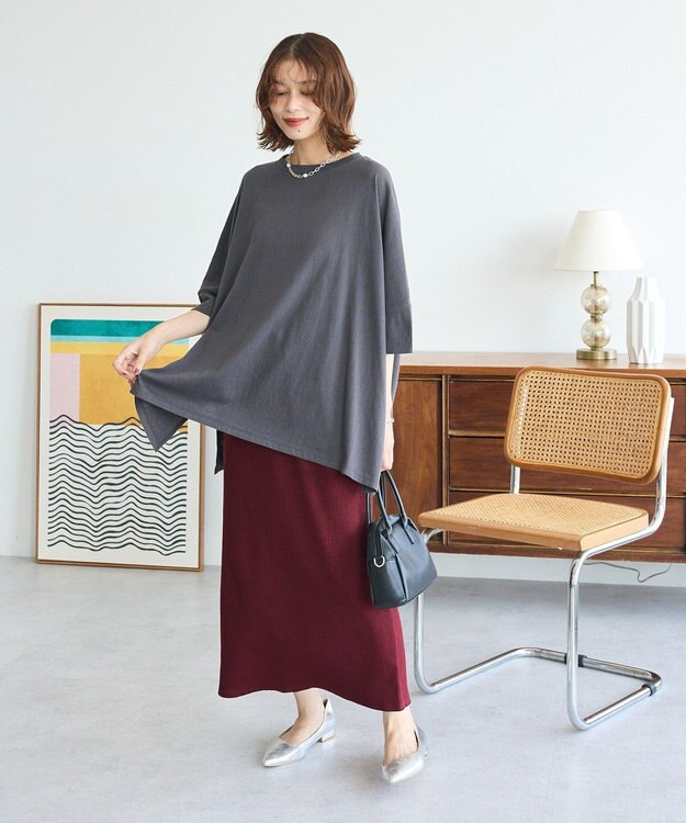 Green Parks 楽ちんＩラインリブスカート Bordeaux