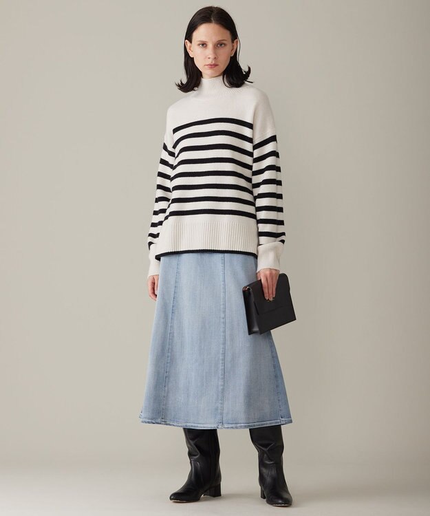 自由区 【洗える】ウールカシミヤブレンドハイネック ニット シャンパンベージュ×ブラック