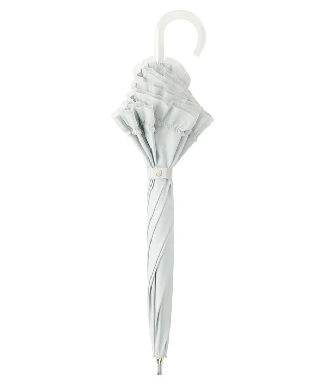 MOONBAT ランバン オン ブルー 晴雨兼用日傘 長傘 ビジュー付きオーガンジーフリル 遮光 遮熱 UV オリーブグレー