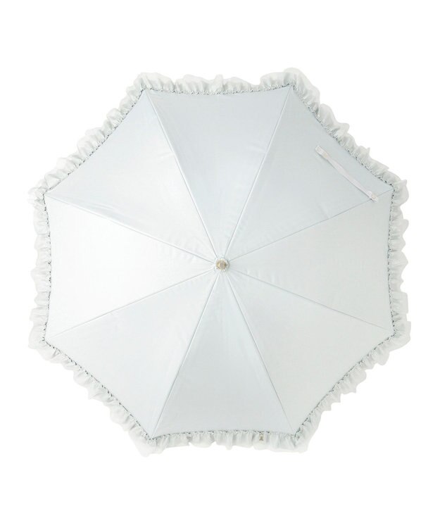 MOONBAT ランバン オン ブルー 晴雨兼用日傘 長傘 ビジュー付きオーガンジーフリル 遮光 遮熱 UV オリーブグレー