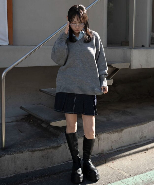 WEGO シャツドッキングニットプルオーバー 杢グレー