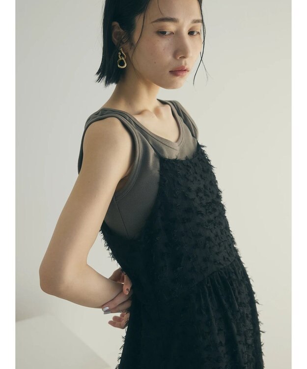 Green Parks armonia.フェザージャガードキャミワンピース Black