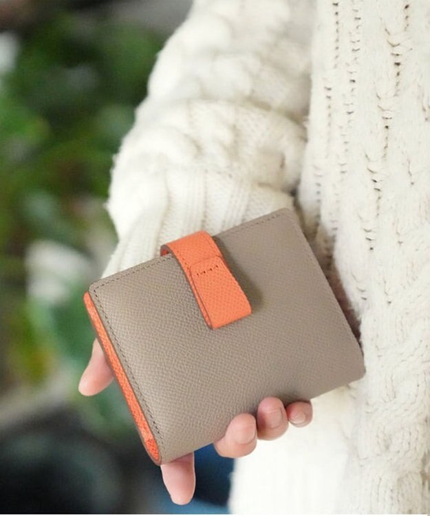 Atelier nuu 日本製 本革 バイカラーnoble 二つ折れウォレット グレージュ×ピンク