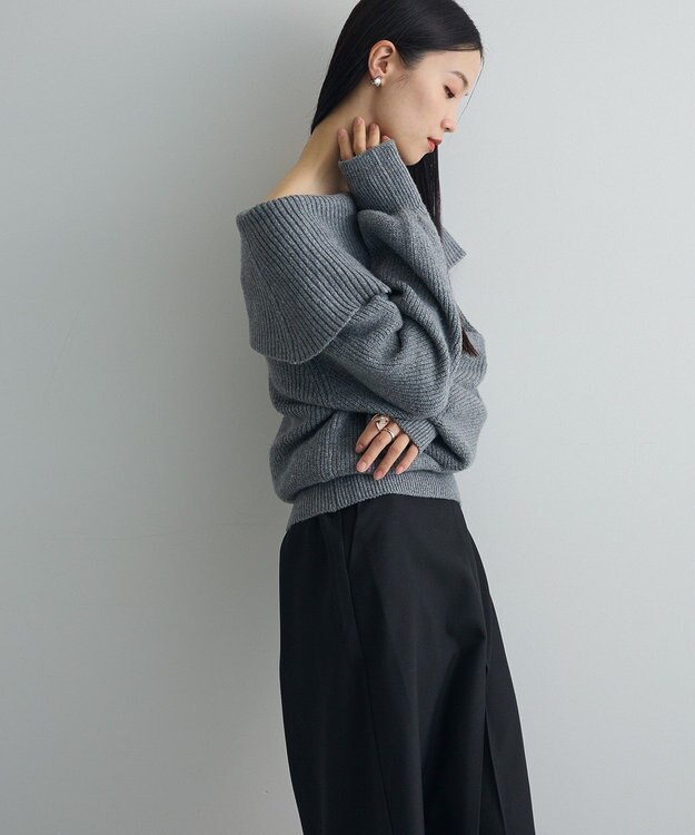 Green Parks オフショルダーニット Gray Mixture