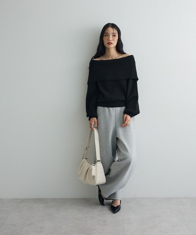 Green Parks オフショルダーニット Black