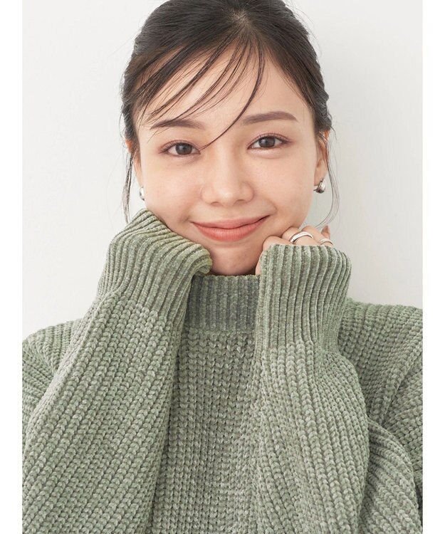 earth music&ecology シャイニーベロアモールチュニック Green