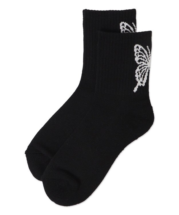 WEGO バックバタフライクルーソックス ブラック