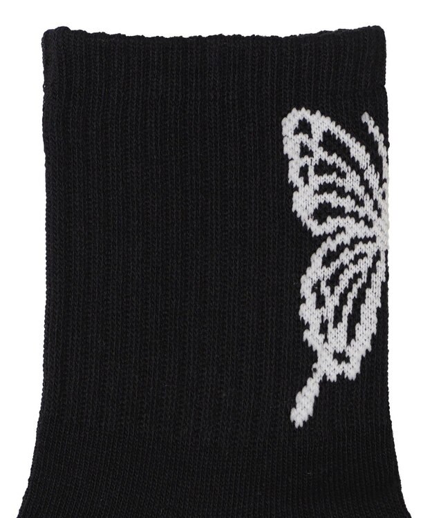 WEGO バックバタフライクルーソックス ブラック