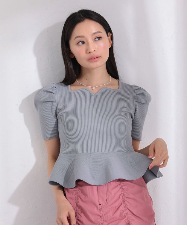 Green Parks ・ｓｗｉｎｇ　ｂｙ　ハートネックペプラムニット Gray