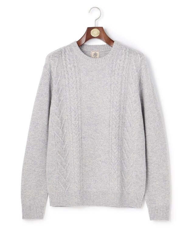J.PRESS MEN ウール×カシミヤの上質素材【Cash Lamb's Wool】ケーブルクルーネック ニット_25年モデル ライトグレー系
