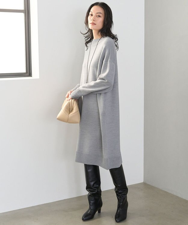 UNFILO 【洗える】チュニック ニットワンピース [WEB限定]グレー