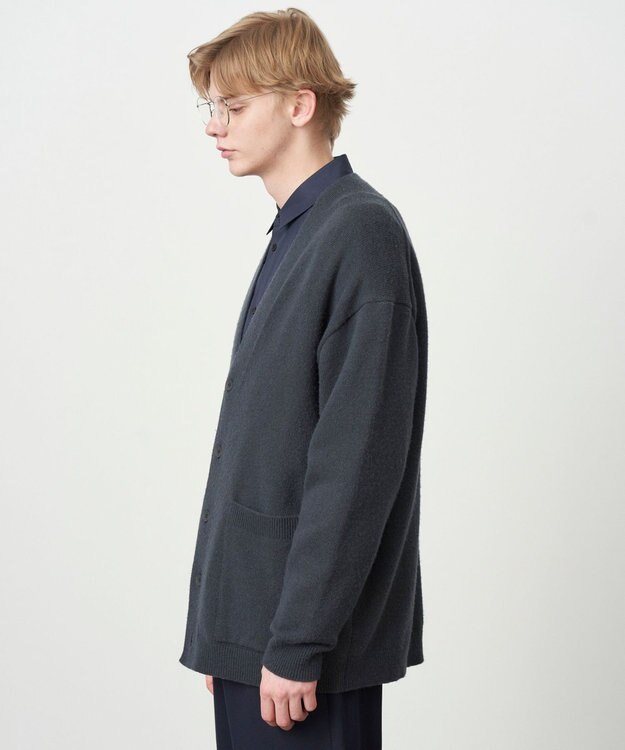 ATON WOOL COTTON BRUSHED | オーバーサイズカーディガン - UNISEX CHARCOAL GRAY