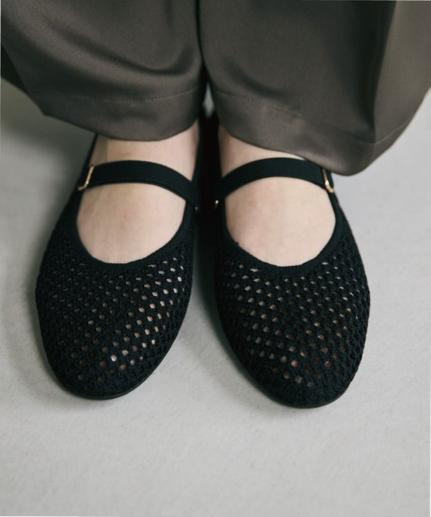 steppi ラウンド メッシュ バレエパンプス ブラック