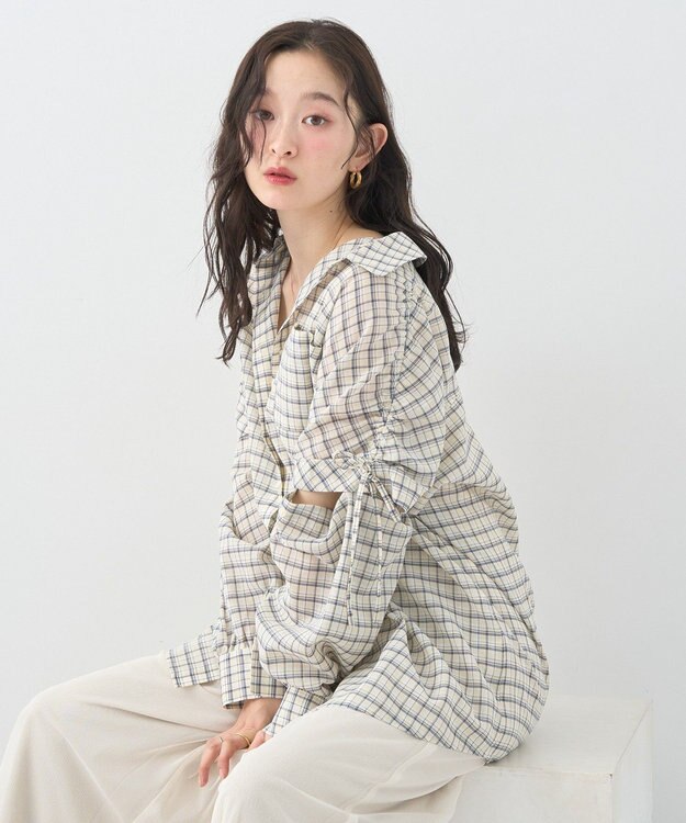 earth music&ecology 【2WAY】２ｗａｙショルダードロストリボンチェックシャツ Cream