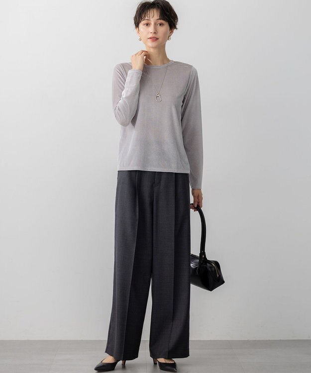 23区 【洗える】シアーベロア ロングスリーブ Tシャツ ライトグレー系