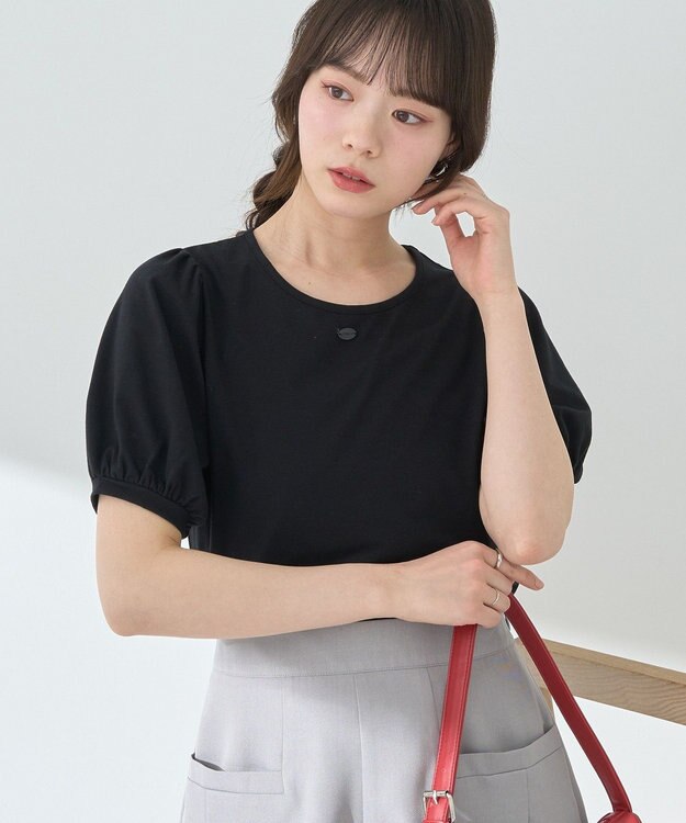 earth music&ecology ロゴプレート付きパフスリーブプルオーバー Black