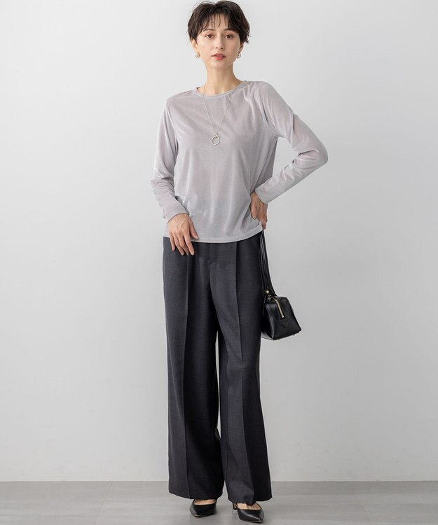 23区 【洗える】シアーベロア ロングスリーブ Tシャツ ライトグレー系